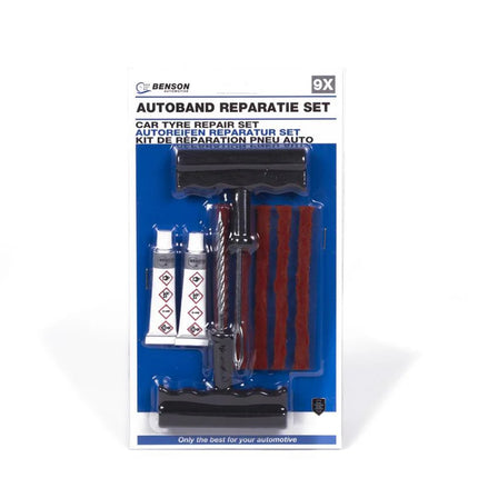 Benson 9-delige autoband reparatieset voor tubeless auto-, motor- en scooterbanden