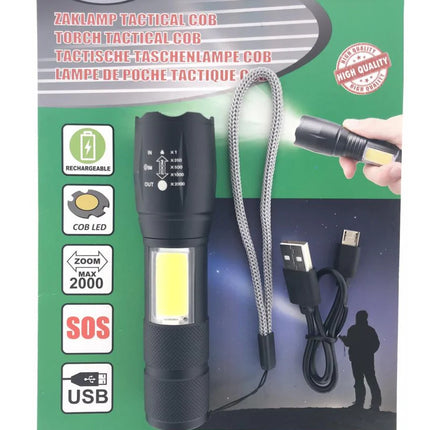 Höfftech Tactical Zaklamp 5W LED oplaadbaar met USB-kabel