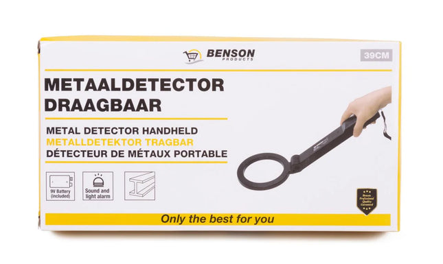 Benson draagbare metaaldetector 39 cm handscanner met LED-indicator en geluidsalarm
