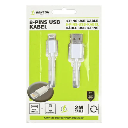 Benson USB-C naar Lightning kabel 2 meter wit voor opladen en dataoverdracht