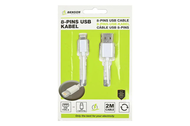 Benson USB-C naar Lightning kabel 2 meter wit voor opladen en dataoverdracht