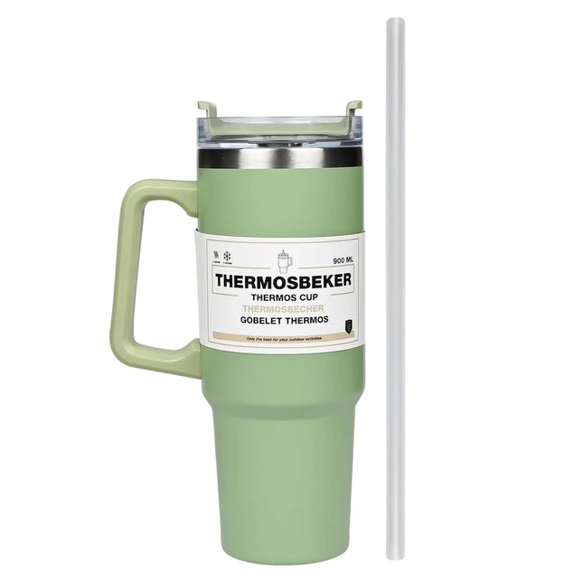 Benson thermosbeker van 900 ml met transparante deksel en herbruikbaar rietje