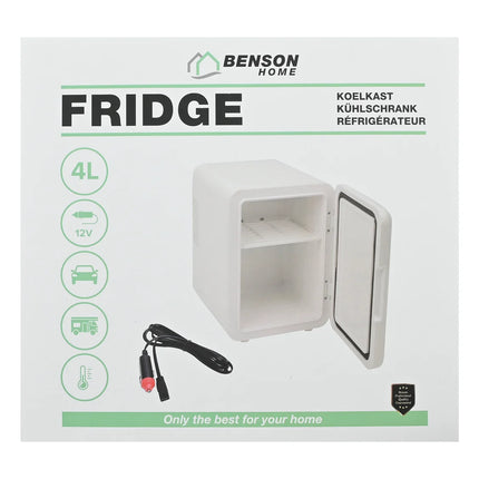 Benson mini koelkast van 4 liter met 12V-aansluiting voor auto, camper en kantoor