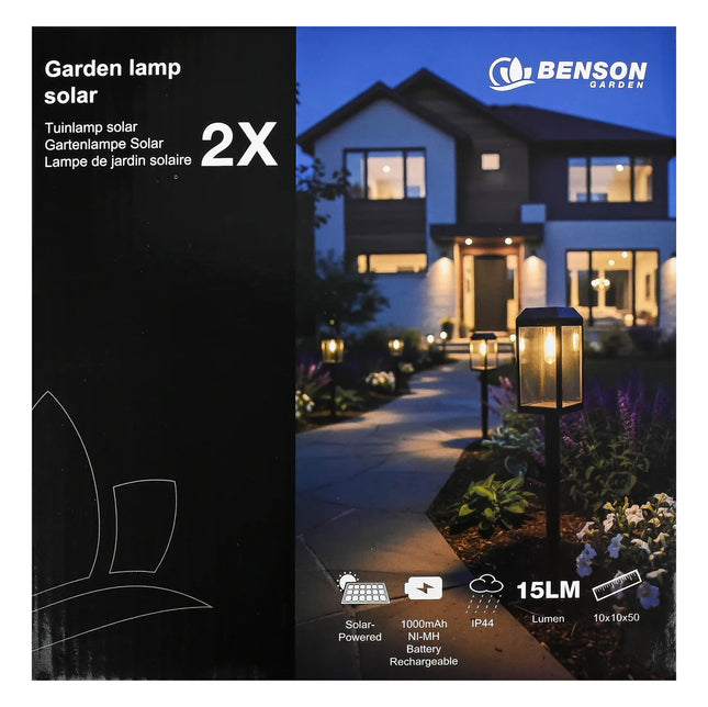 Benson solar tuinlampen filament 2-delige set met warm wit LED-licht voor tuin en terras