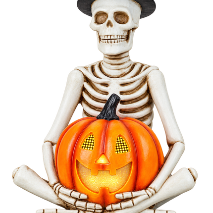 Skelet met Pompoen 47 cm - Inclusief 3 LED-spooklichtkettingen van 165 cm