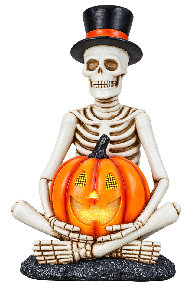 Skelet met Pompoen 47 cm - Inclusief 3 LED-spooklichtkettingen van 165 cm