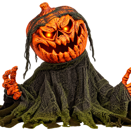 Halloween Horror Pompoenman 50 cm met Geluid, LED & Beweging - Inclusief 3 LED-spooklichtkettingen van 165 cm