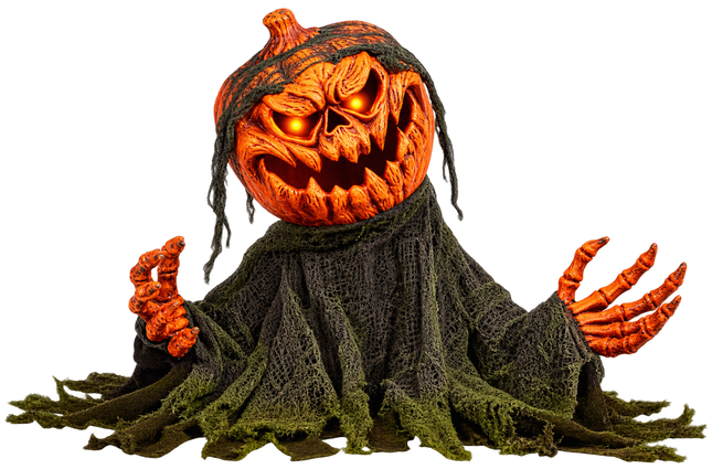 Halloween Horror Pompoenman 50 cm met Geluid, LED & Beweging - Inclusief 3 LED-spooklichtkettingen van 165 cm