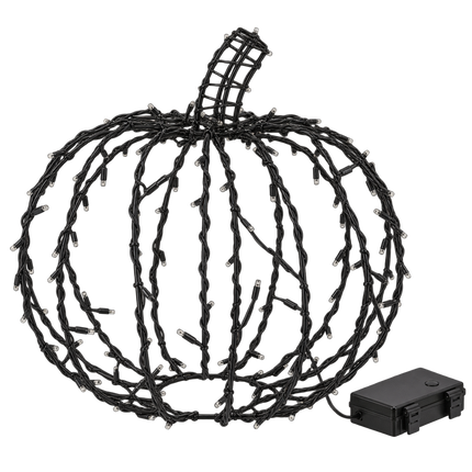 LED Halloween Pompoen voor Buiten – 30 cm – 48 Warmwitte LED’s - Inclusief 3 LED-spooklichtkettingen van 165 cm