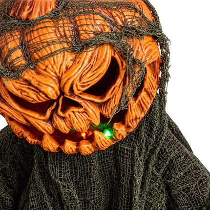 Halloween Horror Pompoenman 50 cm met Geluid, LED & Beweging - Inclusief 3 LED-spooklichtkettingen van 165 cm