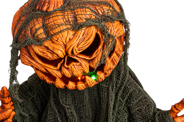 Halloween Horror Pompoenman 50 cm met Geluid, LED & Beweging - Inclusief 3 LED-spooklichtkettingen van 165 cm