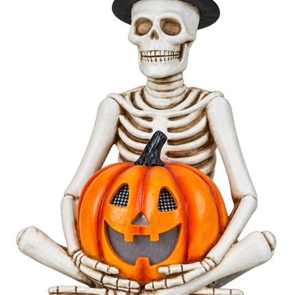Skelet met Pompoen 47 cm - Inclusief 3 LED-spooklichtkettingen van 165 cm