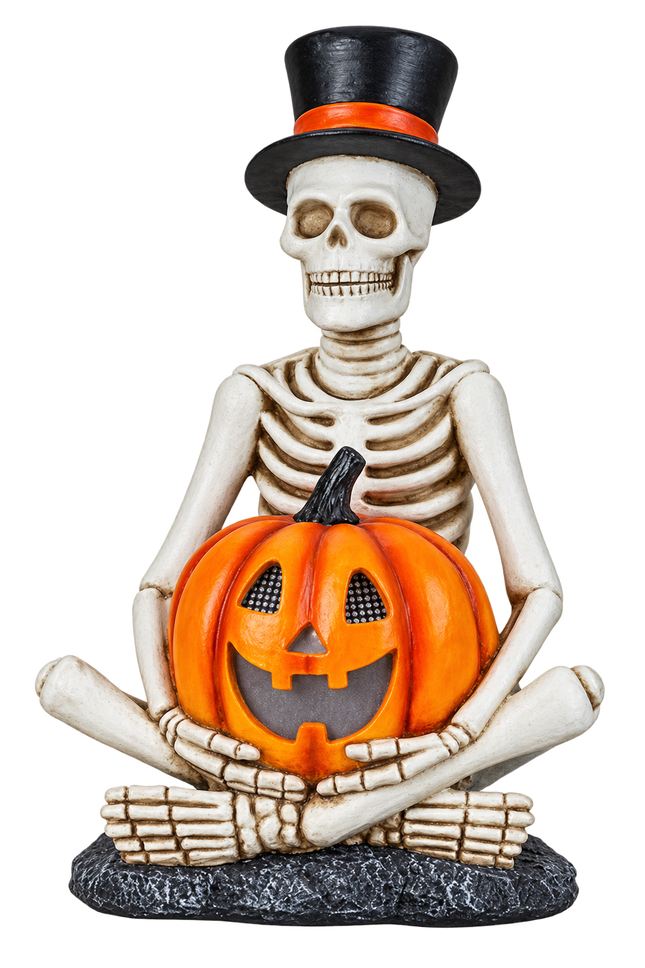 Skelet met Pompoen 47 cm - Inclusief 3 LED-spooklichtkettingen van 165 cm
