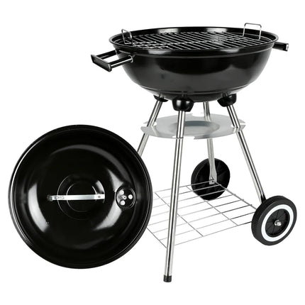 Benson houtskool BBQ bol van 44 cm met deksel, grillrooster en wielen voor tuin en terras