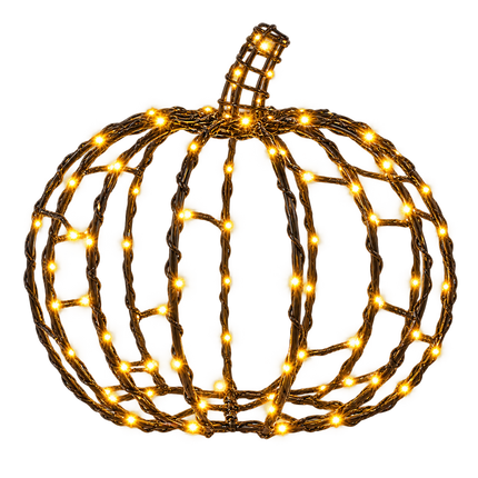 LED Halloween Pompoen voor Buiten – 30 cm – 48 Warmwitte LED’s - Inclusief 3 LED-spooklichtkettingen van 165 cm